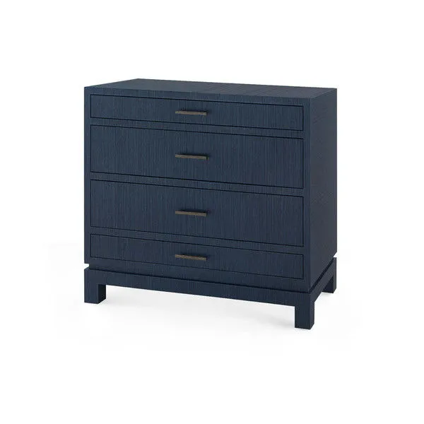 Florence Large 4-Drawer dresser in selvage blue with four drawers and rectangular metal handles