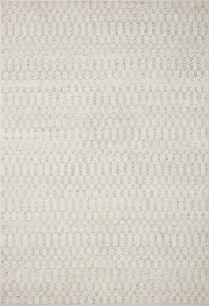 Kamala Ivory / Grey Transitional Rug with a neutral palette featuring Moroccan-inspired linear and diamond patterns