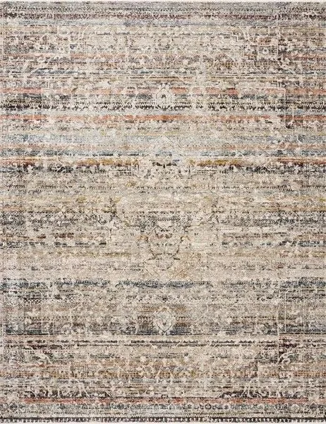 Theia Taupe / Multi rug with a subtle pile height variation in a neutral color palette featuring soft taupe, beige, and mu...