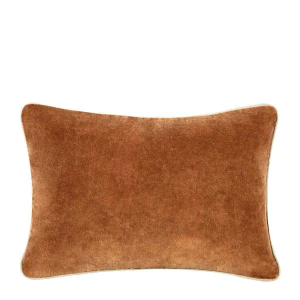 Rectangular Harriet Velvet Throw Pillow in warm brown cotton velvet with soft antique wash