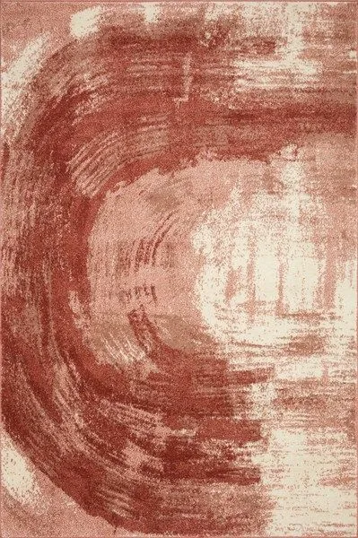 Modern abstract Spirit Rose Spice rug with swirling rust and beige tones and a soft polypropylene pile