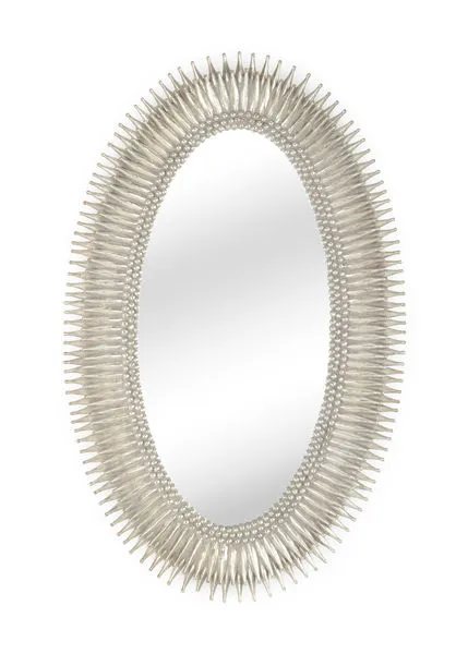 46 inch oval wall mirror with antique silver leaf finish and textured composite frame