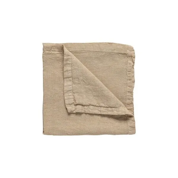soft khaki linen place mat folded to show both front and back texture with stitched border detail