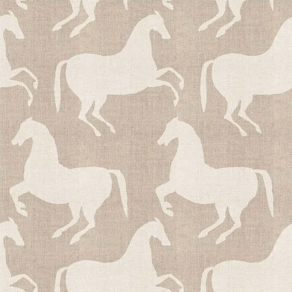matte wallpaper with repeating white horses on textured beige background