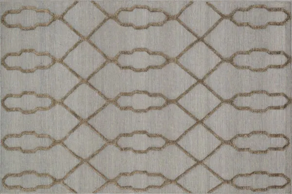 Neutral-toned Adler Slate Rug with high/low wool texture and Moroccan-inspired geometric pattern