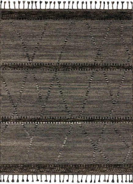 Iman Grey / Multi Rug featuring hand-knotted wool and cotton with linear and braided details in tonal grey shades, finishe...