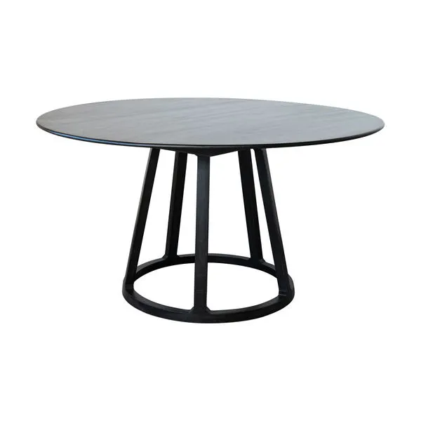 Solaris Round Dining Table with sleek circular mango wood top and sturdy open-base design in dark finish