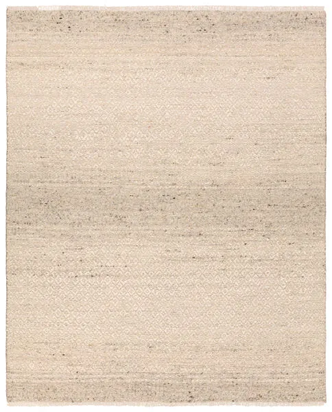 Handwoven Folade rug with distressed tan base and beige trellis pattern, flat woven wool construction
