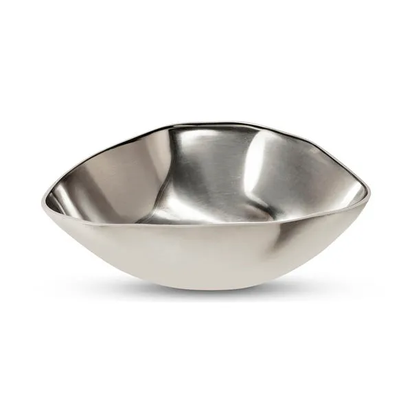 Free-form silver polished aluminum Forde decorative bowl with a sleek, curvilinear shape