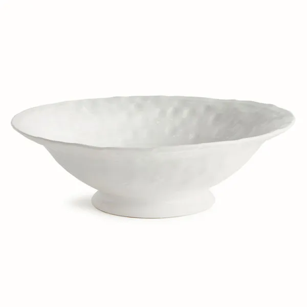 Barclay Butera Sorrento Decorative Bowl in white ceramic with hammered texture and a footed base