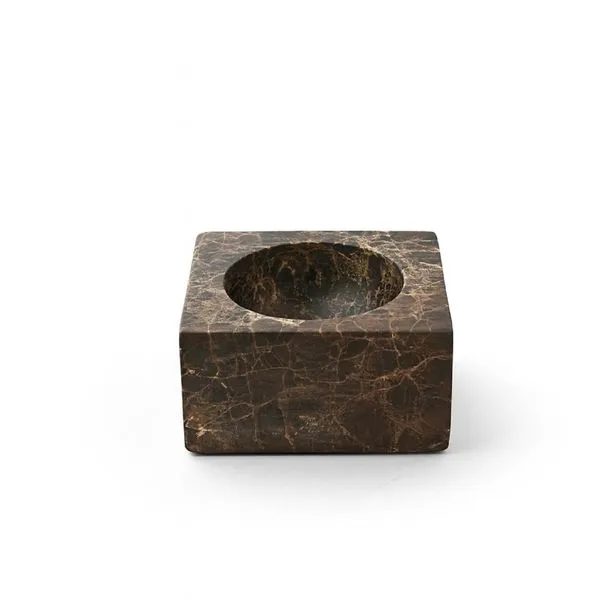 Brown Emperador Square Bowl in rich natural marble with warm tones and distinctive veining, bold square shape