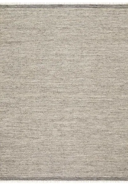 Omen Grey Rug with subtle chevron wave pattern in neutral grey tones and fringed edges