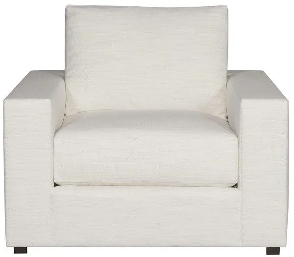 Lucca Accent Chair in Kipri Snow fabric with wide arms, plush cushion, and clean geometric lines