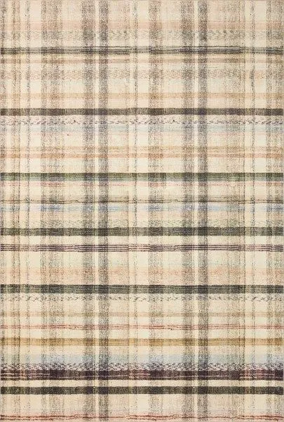 Ivory and multi-colored plaid area rug with modern stripes and CloudPile™ texture