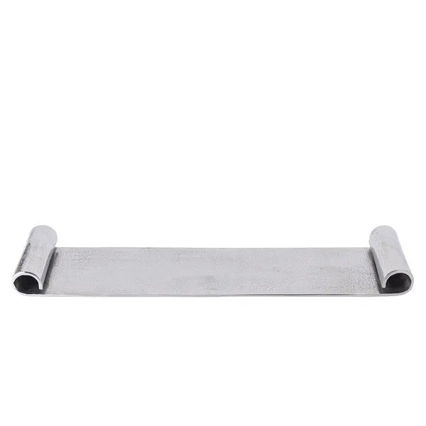 Long rectangular Metallic Serving Scroll Tray with rolled ends in raw nickel finish and subtle metallic sheen