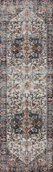 Runner version of Samra Ivory / Denim Rug with same pattern in narrow, long shape