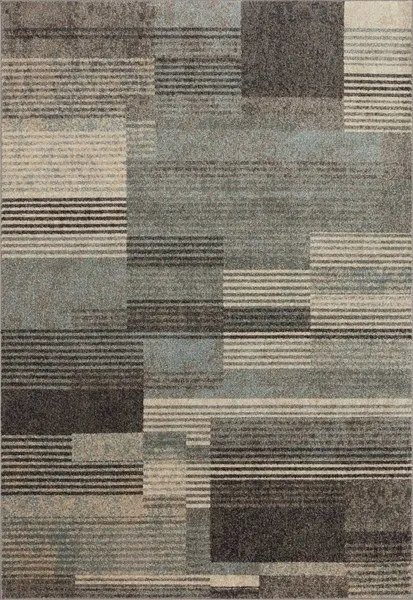 Bowery Storm Taupe modern rug with abstract rectangular pattern in taupe, gray, and blue shades