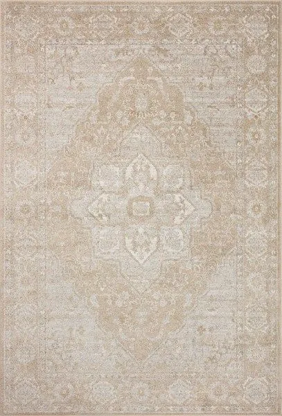 Beige and silver traditional Turkish Oushak area rug with central medallion and floral motifs