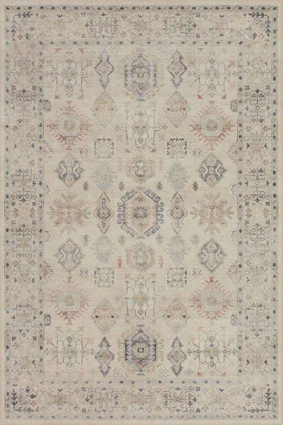 Hathaway beige multi vintage style rug with soft geometric and floral motifs in muted pastel colors
