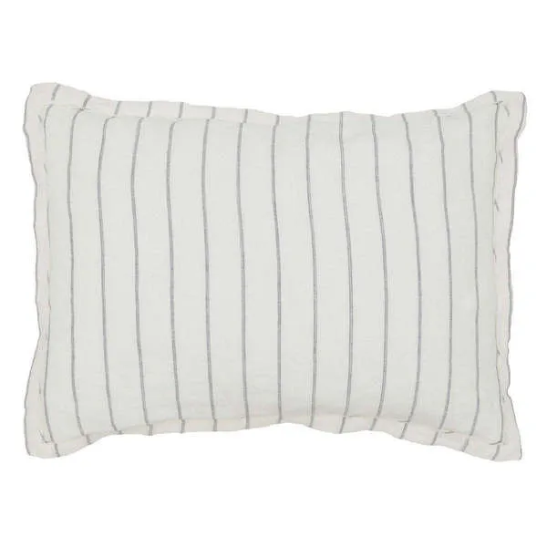 Ivory linen sham with vertical woven pinstripes and subtle stonewashed texture