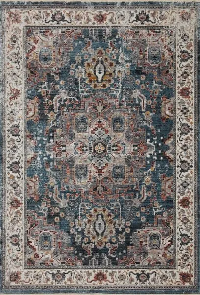 Full top-down view of Samra Slate Multi Rug highlighting medallion center and detailed border