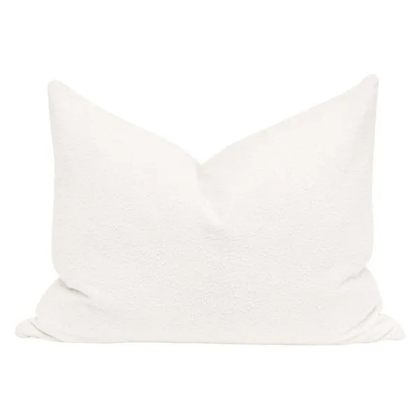 34-inch light snow white boucle decorative pillow with soft textured fabric and subtle natural folds
