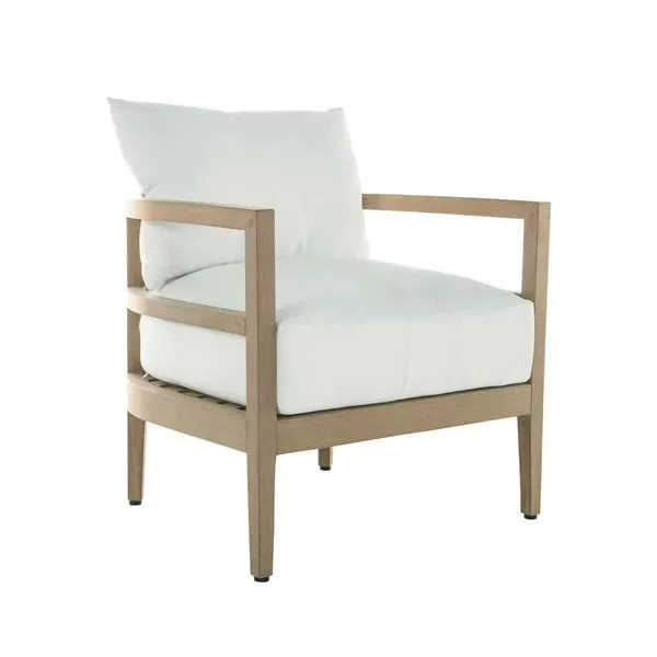 Santa Barbara Natural N-dura Lounge chair with light wood frame and plush off-white cushions