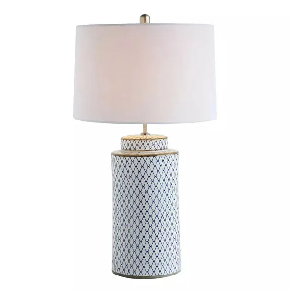 Product Image 1 for Indigo & White Ceramic Table Lamp With Linen Shade from Creative Co-Op