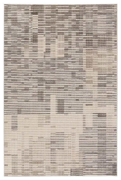 Gravity Striped Gray/Cream rug with abstract striped pattern and moody gray and cream tones
