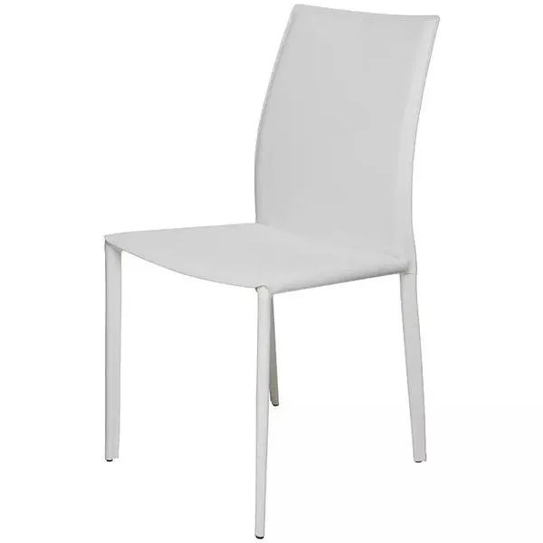 Sienna Upholstered Dining Chair in white with slim padded seat and slightly curved high backrest on slender legs