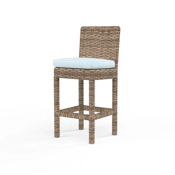 Havana Counter Stool in rich Aged Tobacco wicker with light cushion, featuring sturdy square legs and woven texture
