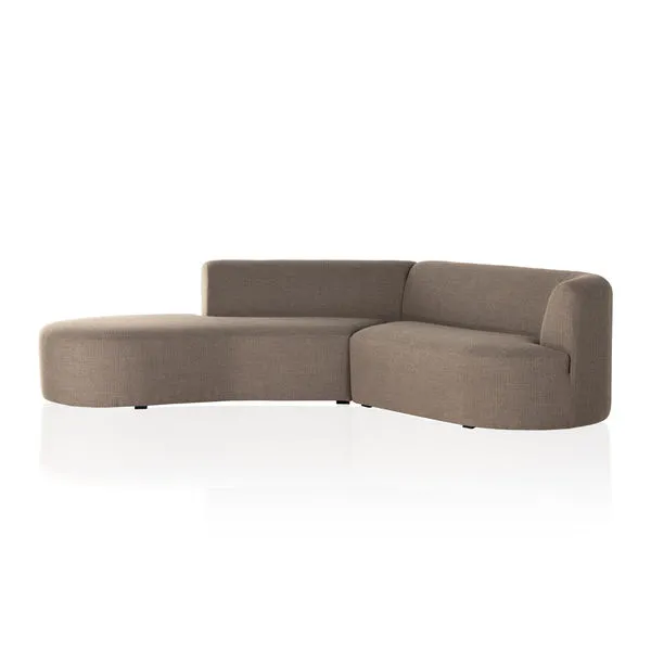 Modern asymmetrical right-facing sectional sofa in rich mink brown performance fabric with rounded edges