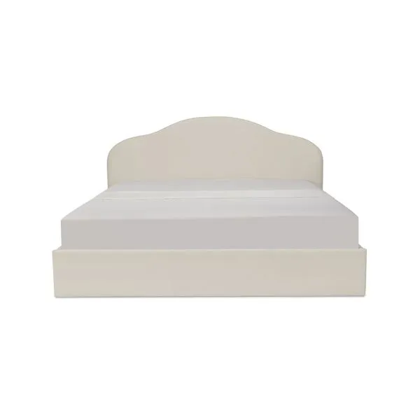 Cream polyester upholstered Maggie Storage Bed with arched headboard and rounded footboard