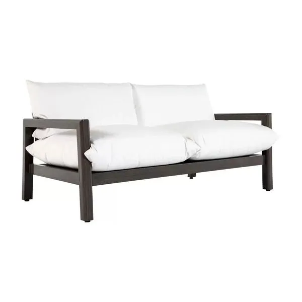 Monterey Slate Gray Aluminum Sofa with thick white cushions and a simple modern frame
