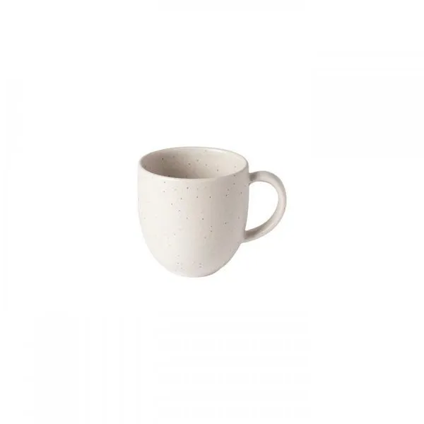 Vanilla-colored Pacifica mug with speckled fine stoneware and a rounded shape with handle