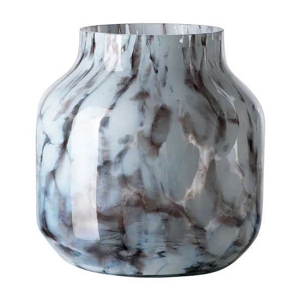 Brown and white smooth glass vase with rounded base and slightly tapered neck