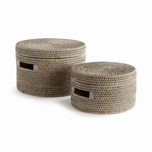 Product Image 1 for Burma Rattan Round Lidded Boxes, Set Of 2 from Napa Home And Garden
