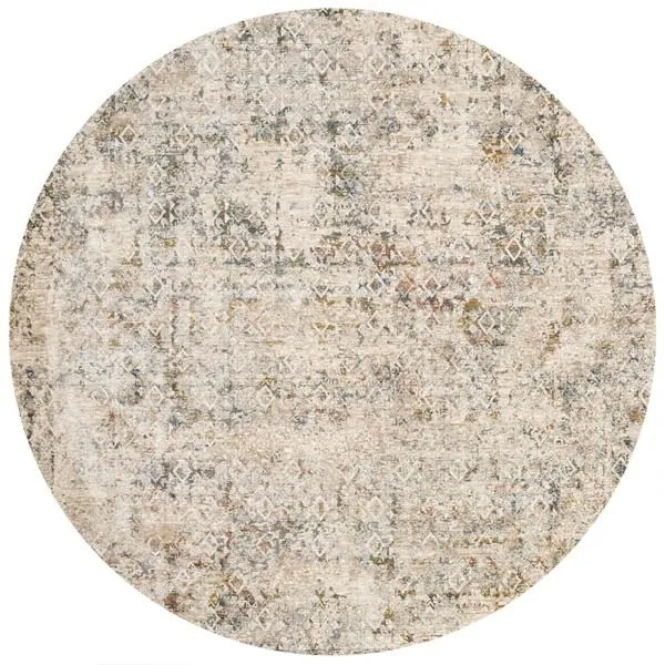 Round Theia Multi Natural Rug with subtle pile height variation in neutral tones and soft patterning with hints of color