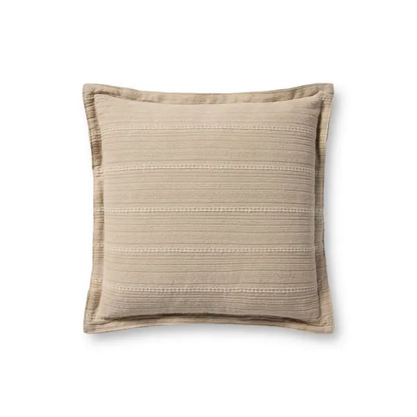 Ivory-striped 18x18 inch throw pillow with textured tonal stripes and flange edges