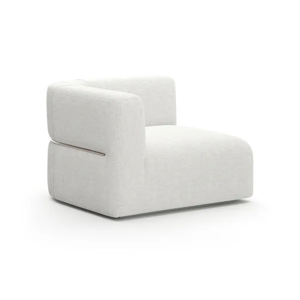 Luxurious ivory ribbed linen rhythmic LAF corner sectional with plush cushioning and metallic base