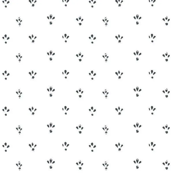 Mitchell Black Fleur Premium Matte Wallpaper with black fleur-de-lis motifs evenly spaced on a white textured matte backgr...