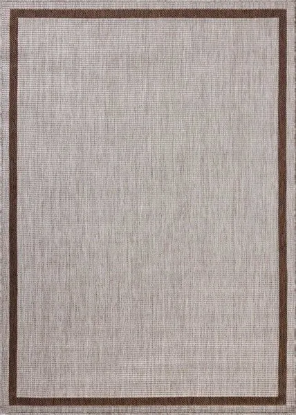 Easton Dove Coffee Rug with light beige color and coffee brown border, flat woven indoor/outdoor design
