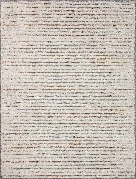 Ivory and multi color shag rug with soft pile and abstract ribbed Moroccan-inspired design