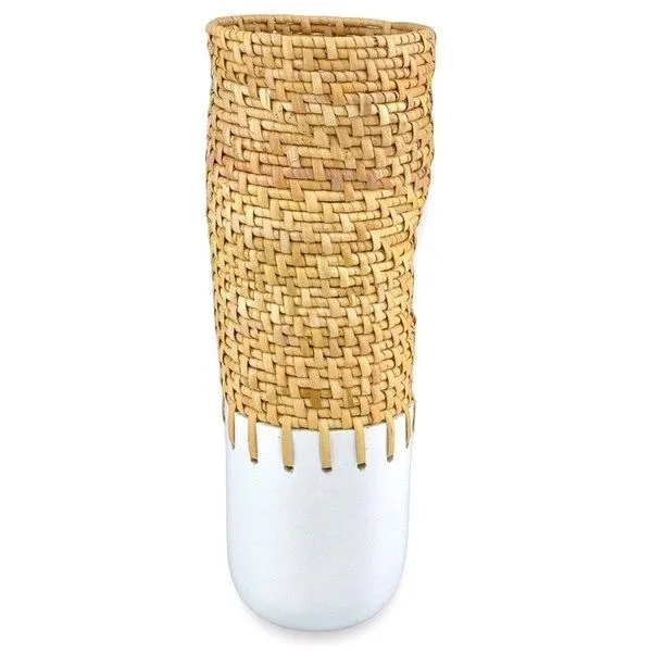 Product Image 1 for Kyoto Rattan & White Vase from Currey & Company