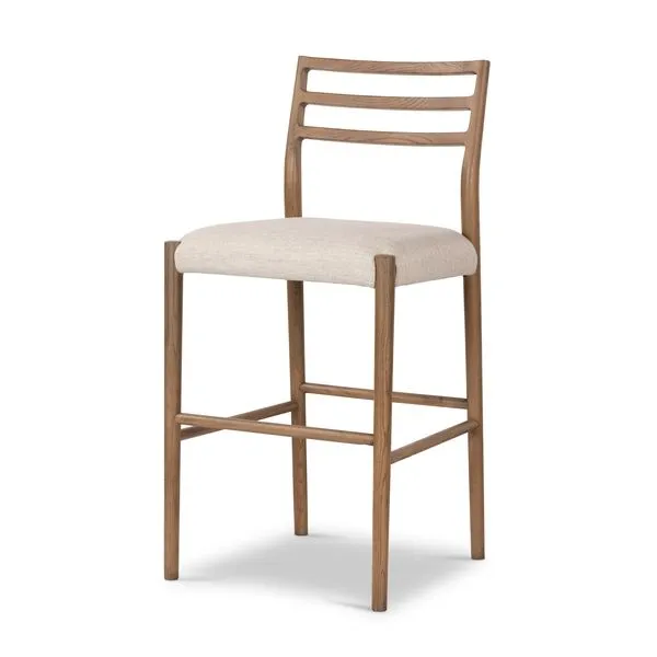 Glenmore Essence Natural Light Counter Stool with smoked oak ladderback frame and square cotton-linen blend cushioned seat