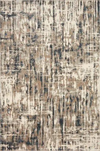 Spirit Stone Blue Rug with abstract, modern pattern in beige, brown, blush, and blue on rectangular pile