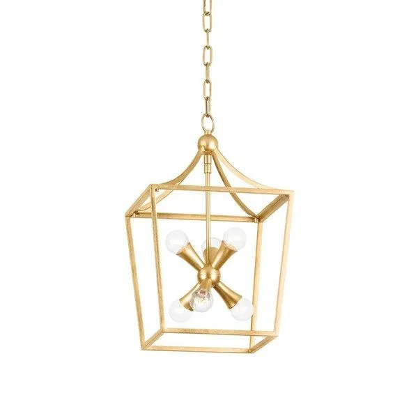 Product Image 1 for Kendall 6-Light Modern Geometric Vintage Gold Leaf Small Lantern from Mitzi