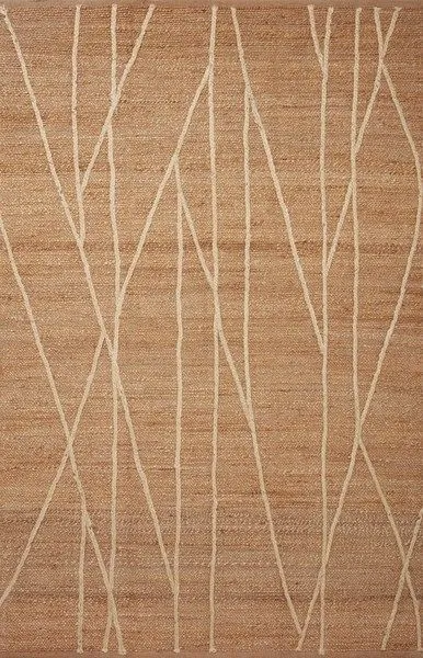 Natural fiber rug with a tonal ivory linear and braided pattern on a warm jute background
