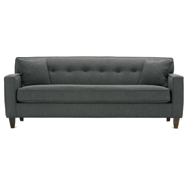 Dorset 80'' sofa bench cushion in dark gray fabric with button tufted backrest and two side pillows