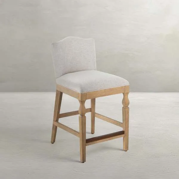 Gaston Upholstered Wooden Stool in rustic French Oak with Slipaway Sand cushioned seat and gently curved backrest